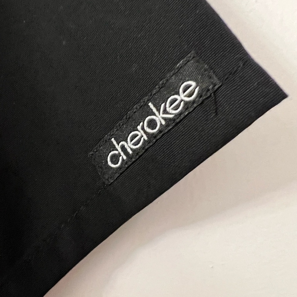 NEW Cherokee Flexibles V-Neck Scrub Top w/ Knit Panels, Black, Size L - Picture 7 of 8